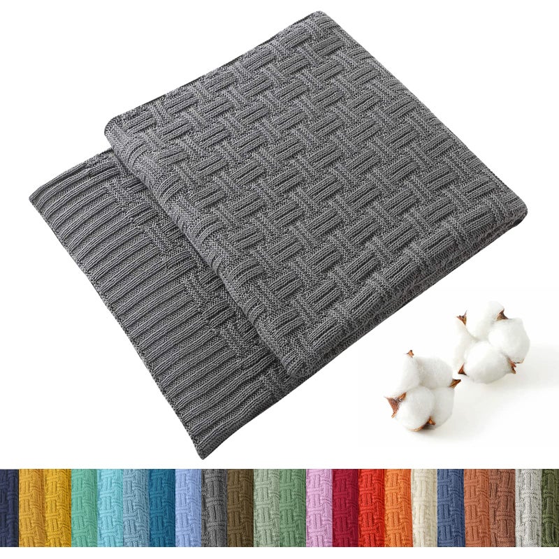 TREELY 100% Cotton Knitted Throw Blanket Couch Cover Blanket(50 x 60 Inches, Dark Grey) - Image 1